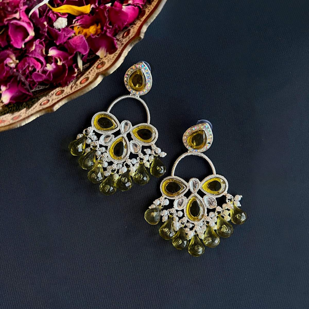Kundan Chandbali Earrings with Pearls