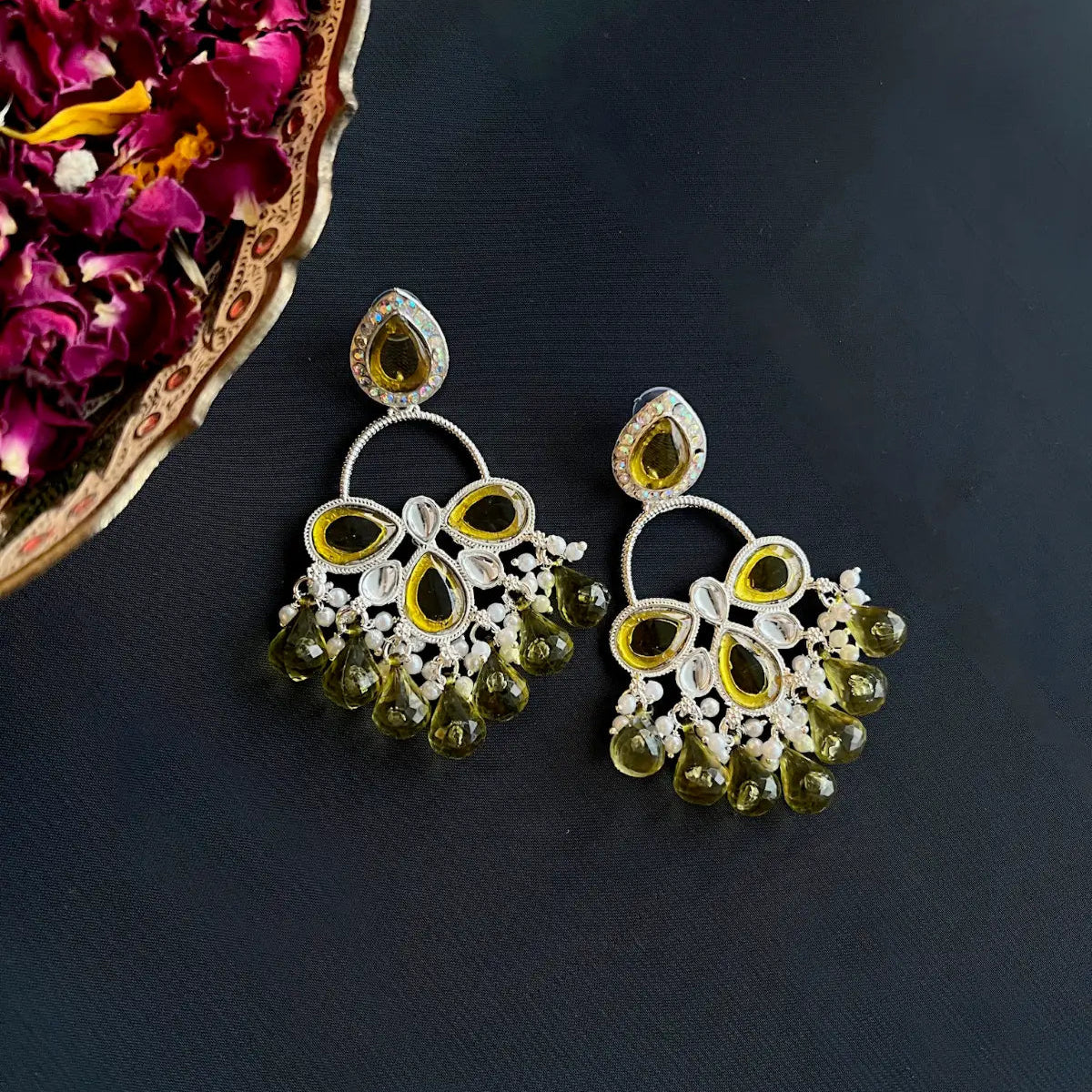 Kundan Chandbali Earrings with Pearls