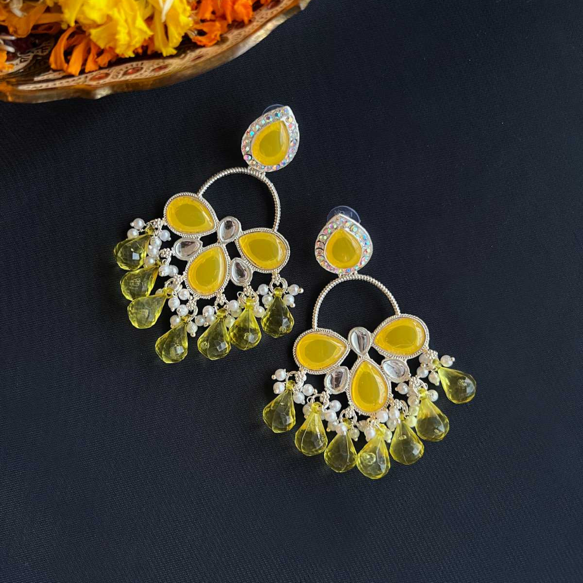 Kundan Chandbali Earrings with Pearls
