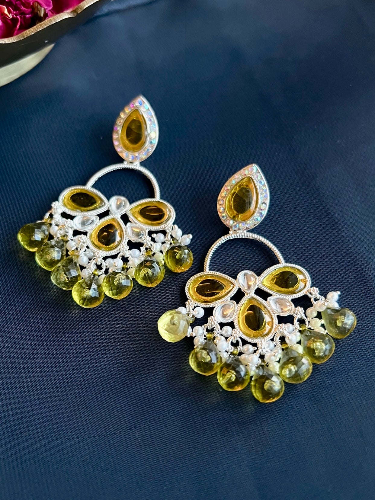 Kundan Chandbali Earrings with Pearls