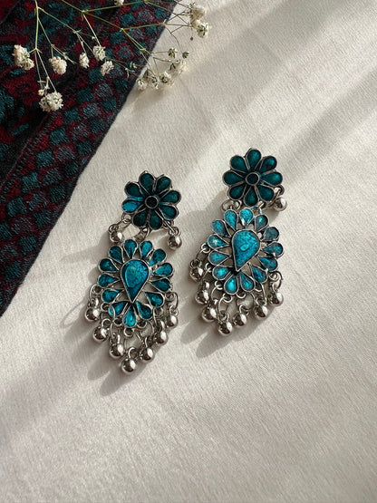 Vintage- Oxidised Accented Silver Plated Earrings