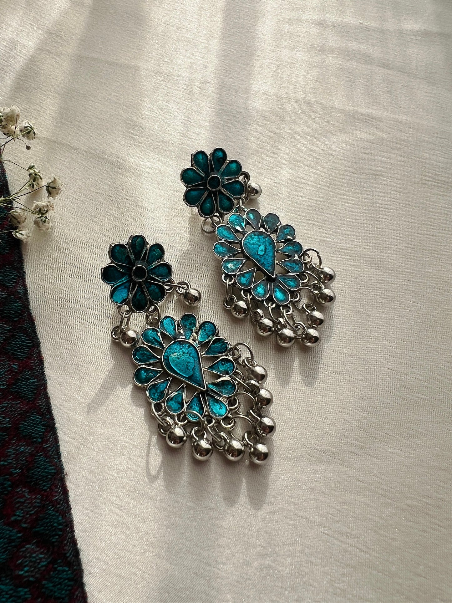 Vintage- Oxidised Accented Silver Plated Earrings