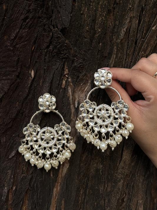 Antique Silver-Plated Floral Earrings with Pearl Accents