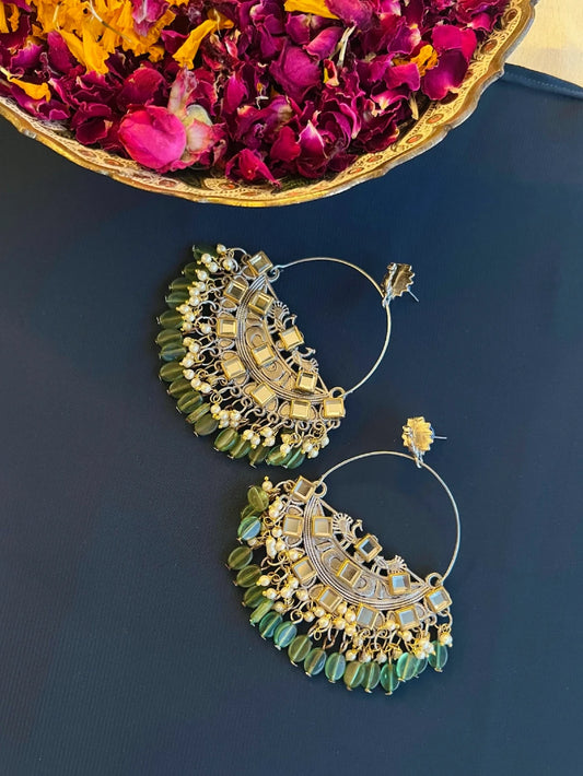 Gold-Plated Chandbalis with Green Pearl Accents