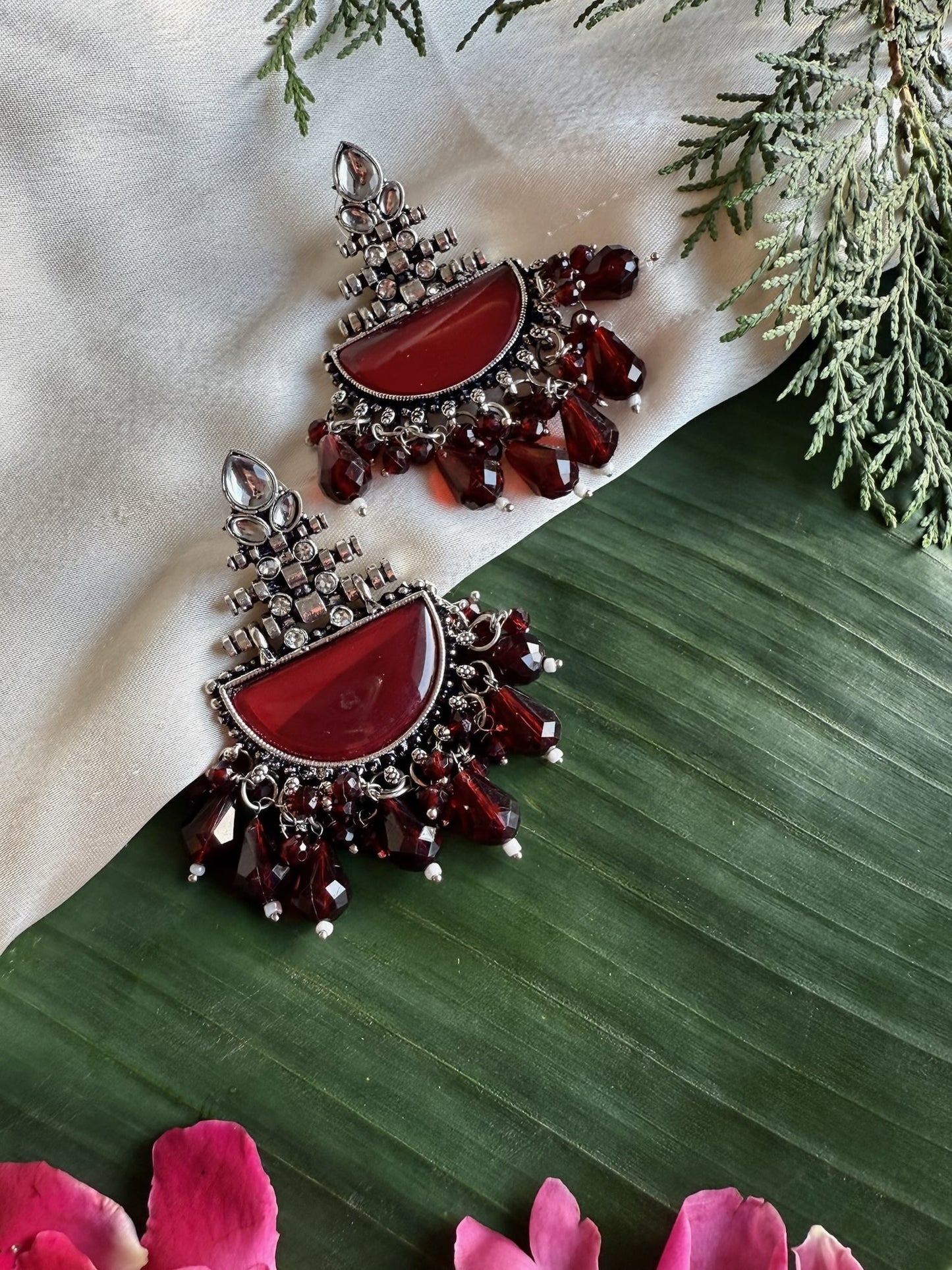 Stone-Accented Silver-Plated Dangler Earrings