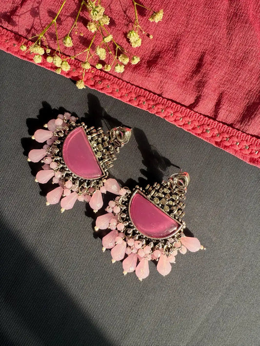 Stone-Accented Silver-Plated Dangler Earrings