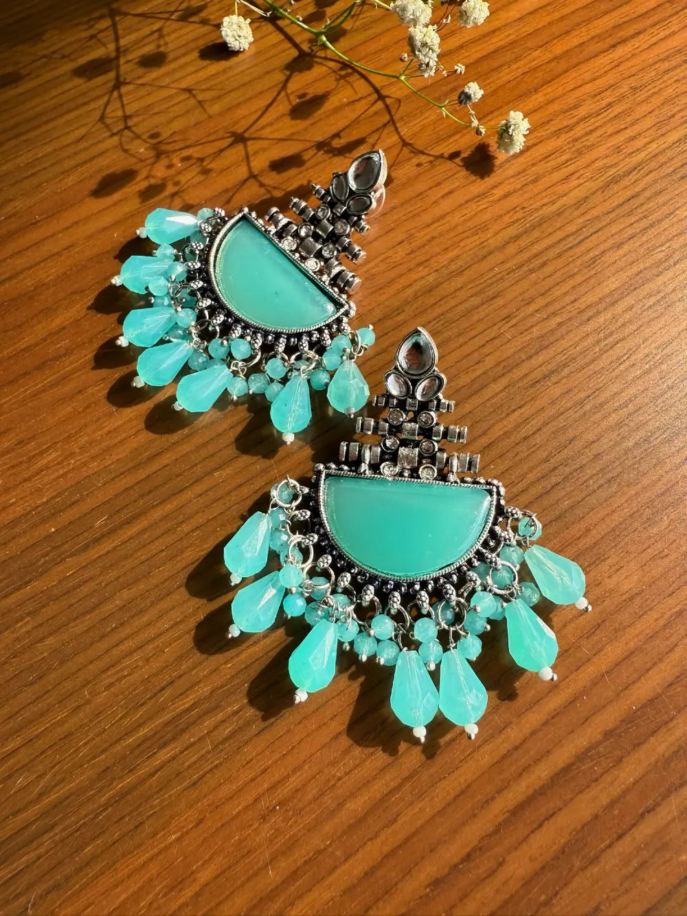 Stone-Accented Silver-Plated Dangler Earrings