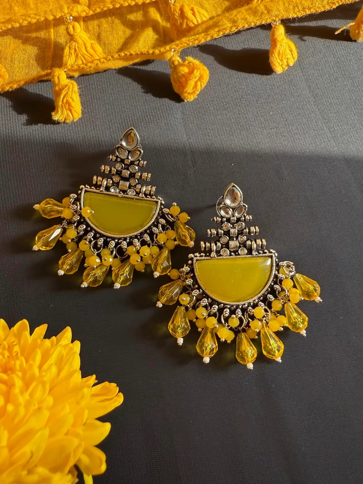 Stone-Accented Silver-Plated Dangler Earrings