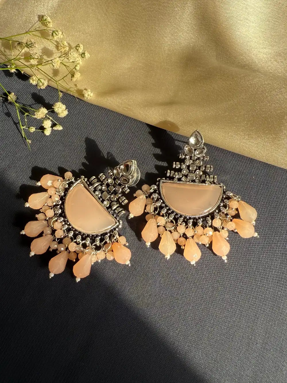 Stone-Accented Silver-Plated Dangler Earrings