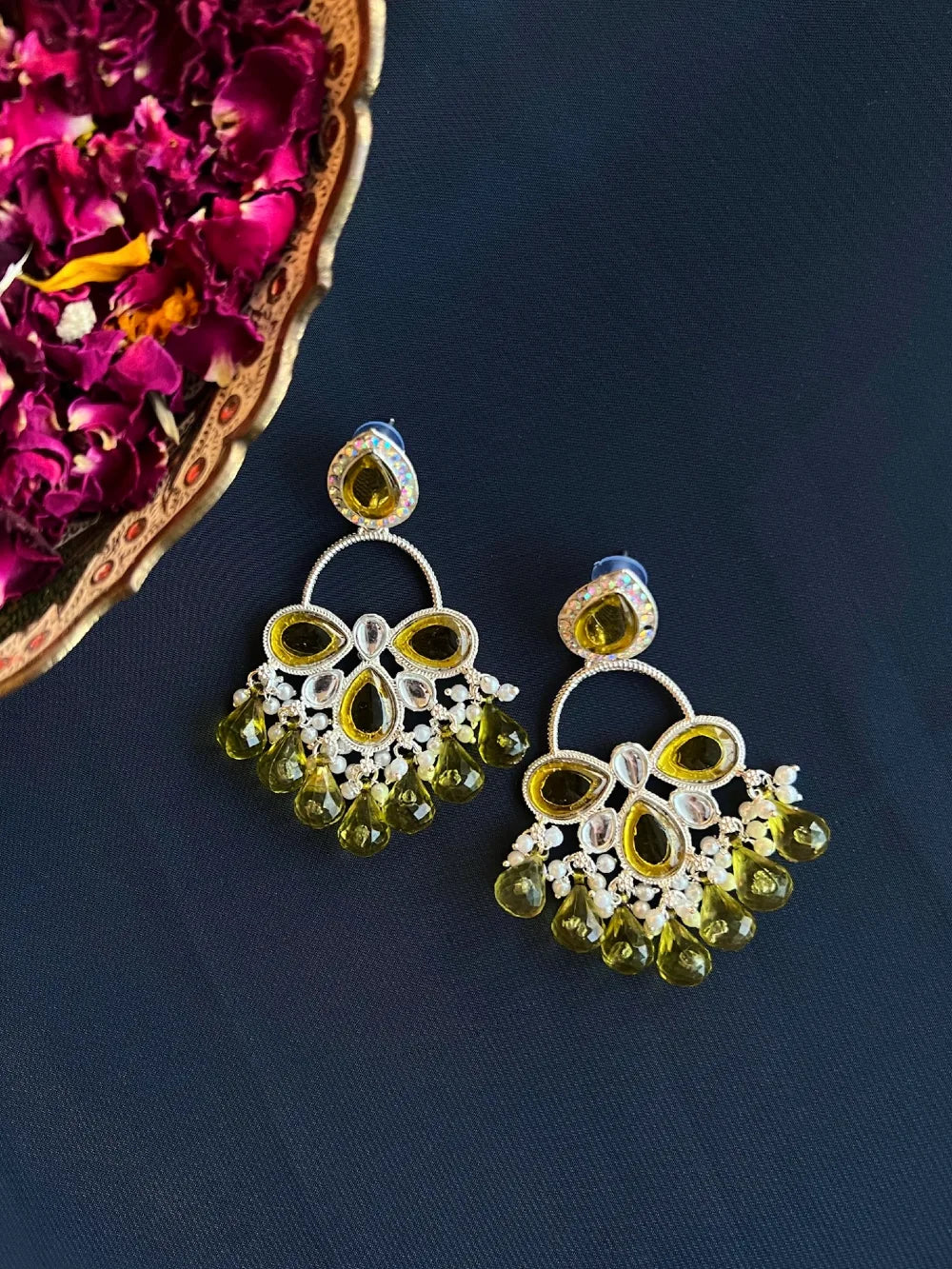 Kundan Chandbali Earrings with Pearls