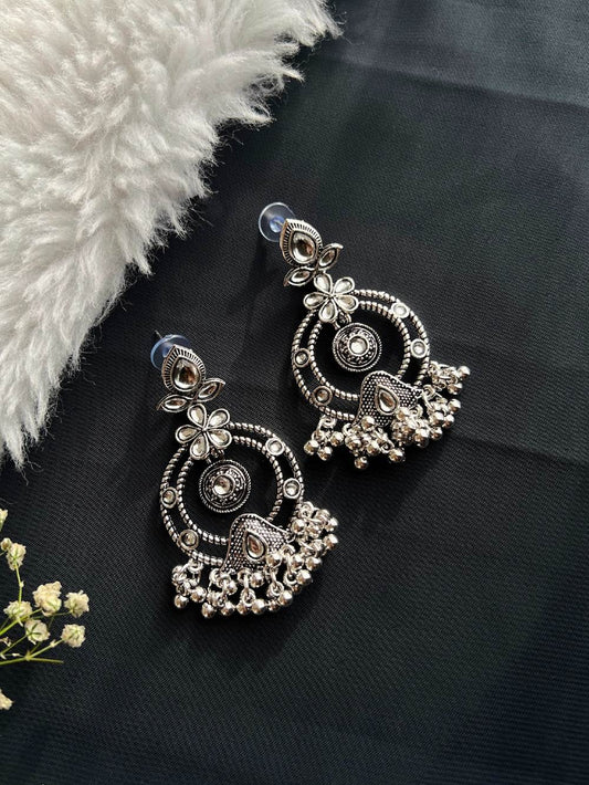 Oxidised Floral Earring Drops