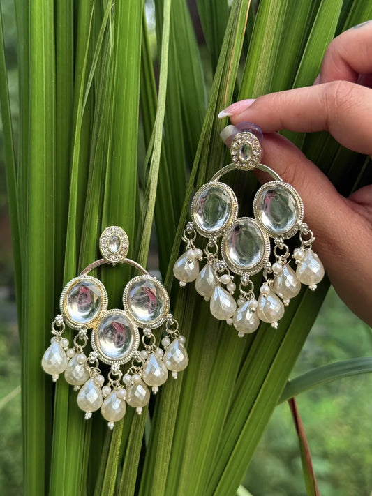 Contemporary White Pearl Drop Earrings